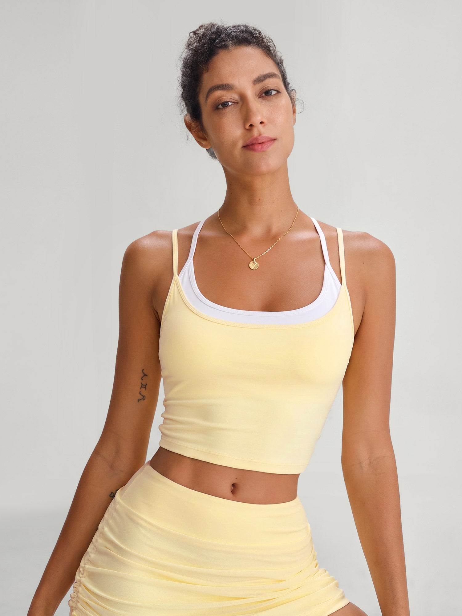 Women's Knitted Nylon Yoga Tank Tops Light Yellow Sustainable Yoga Tops - BERLOOK