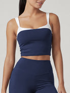 Women's Knitted Nylon Yoga Tank Tops Navy Sustainable - BERLOOK