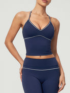 Women's Knitted Nylon Yoga Tank Tops Navy Sustainable - BERLOOK