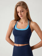 Women's Knitted Nylon Yoga Tank Tops Navy Sustainable - BERLOOK