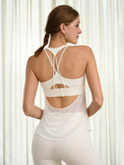Women's Knitted Nylon Yoga Tank Tops White Sustainable Yoga Tops - BERLOOK