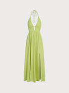 Women's Knitted Polyester Dress Green Sustainable Beach Dress - BERLOOK