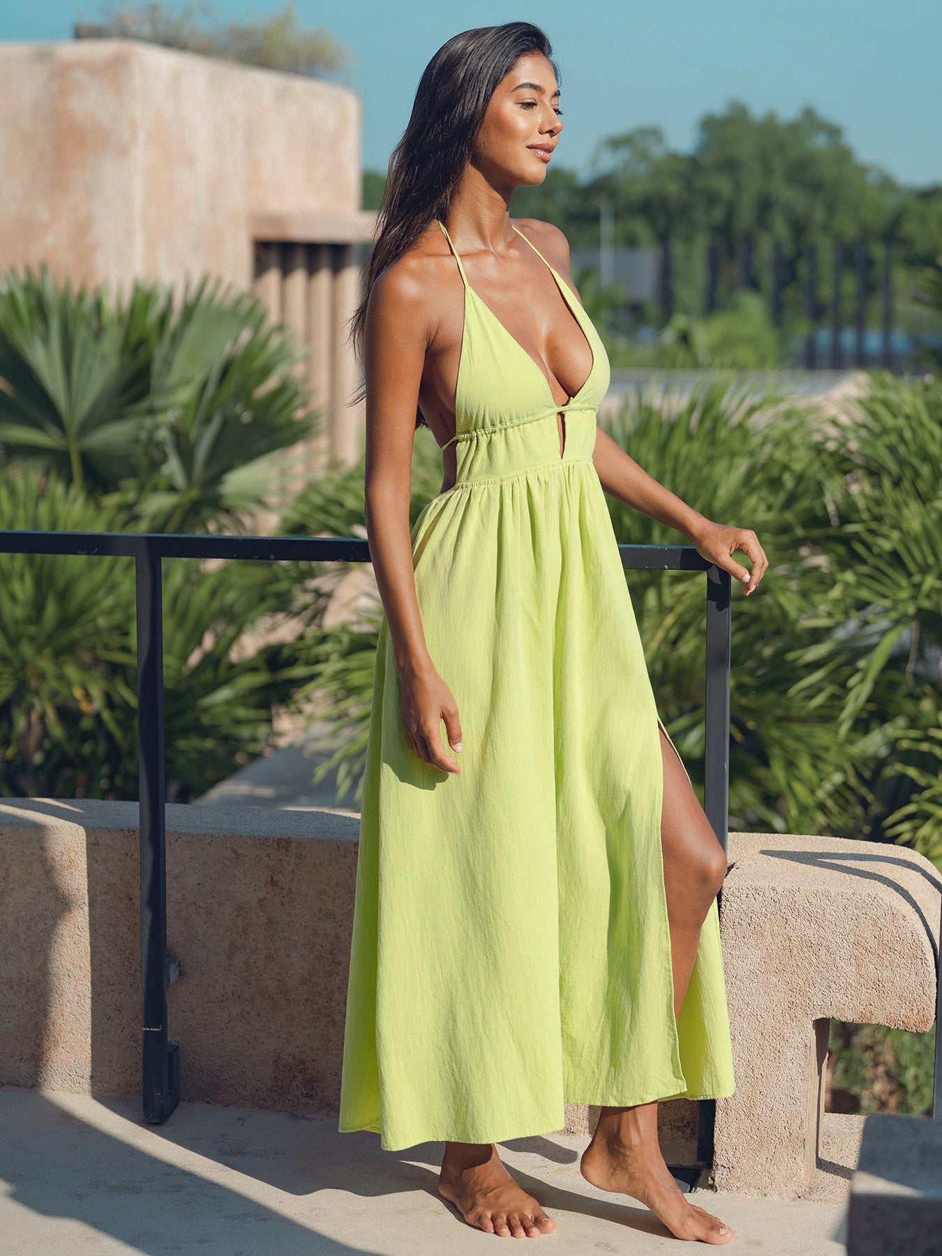 Green Halter Keyhole Cutout Maxi Dress - Green - Sustainable Beach Dress