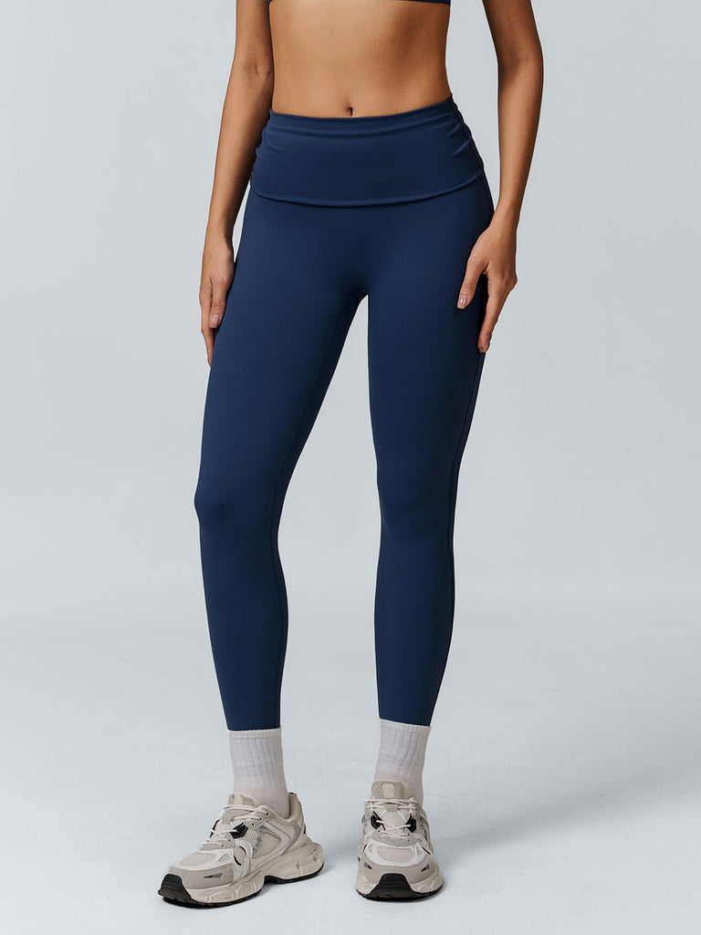 Women's Knitted Polyester Leggings Navy Sustainable Yoga Bottoms - BERLOOK