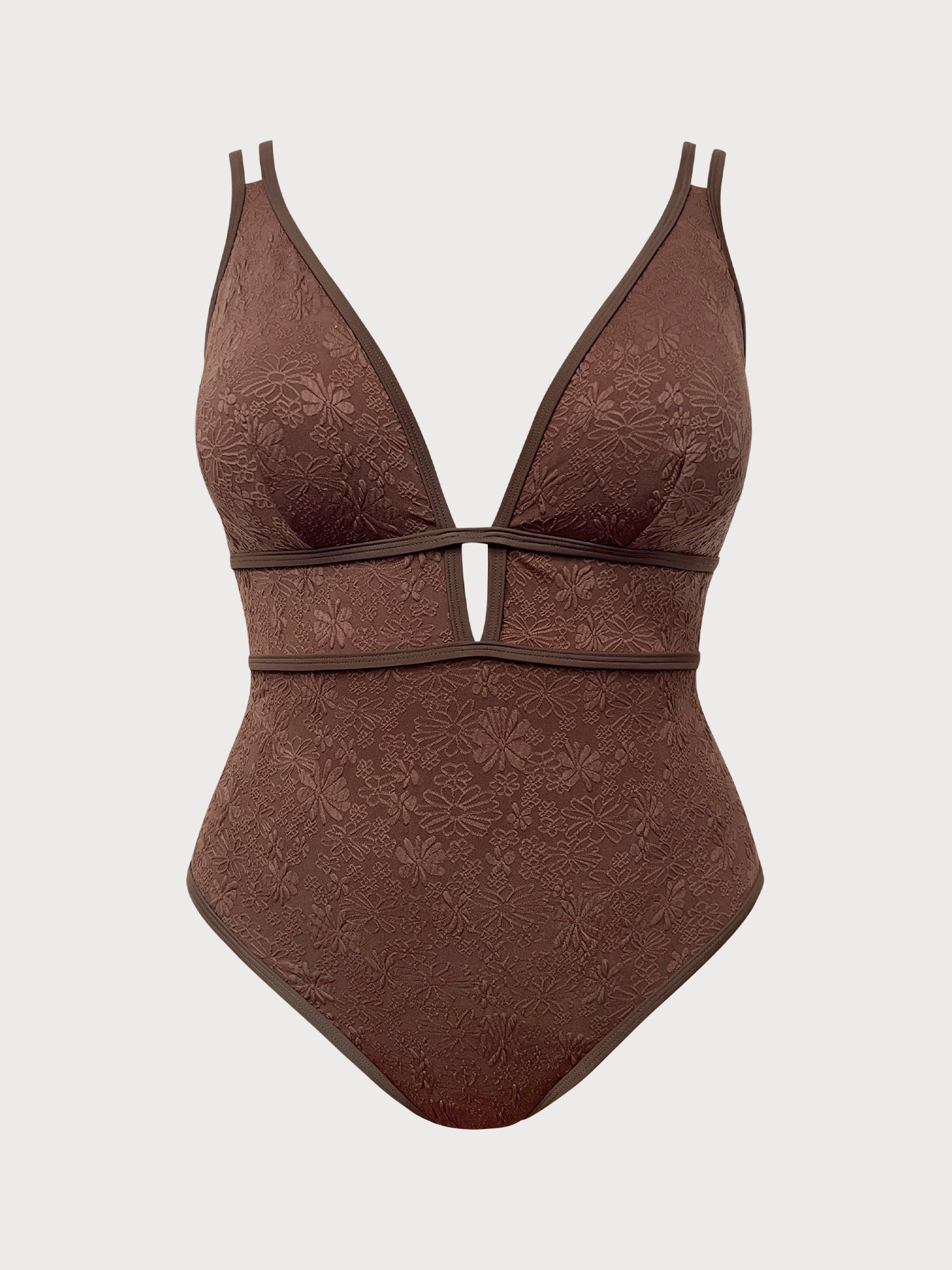 Women's Knitted Polyester One-Piece Swimsuit Dark Coffee Sustainable Plus Size One-Pieces - BERLOOK