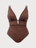 Women's Knitted Polyester One-Piece Swimsuit Dark Coffee Sustainable Plus Size One-Pieces - BERLOOK