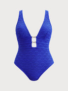 Women's Knitted Polyester Plus Size One-Piece Swimsuit Royal Blue Sustainable - BERLOOK