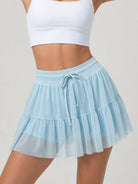 Women's Knitted Polyester Sports Skirt Light Blue Sustainable Yoga Bottoms - BERLOOK