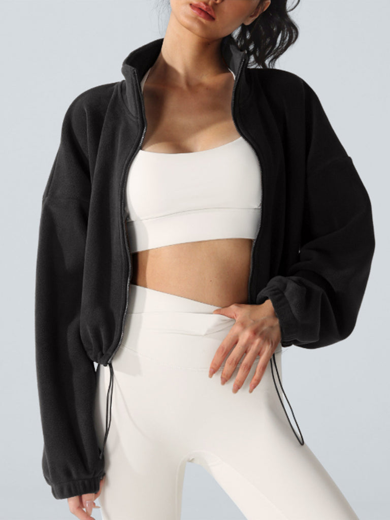 Women's Knitted Polyester Yoga Jacket Black Sustainable Yoga Tops - BERLOOK