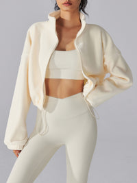 Women's Knitted Polyester Yoga Jacket Cream Sustainable Yoga Tops - BERLOOK