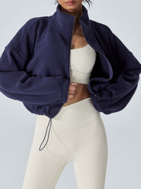 Women's Knitted Polyester Yoga Jacket Navy Sustainable Yoga Tops - BERLOOK