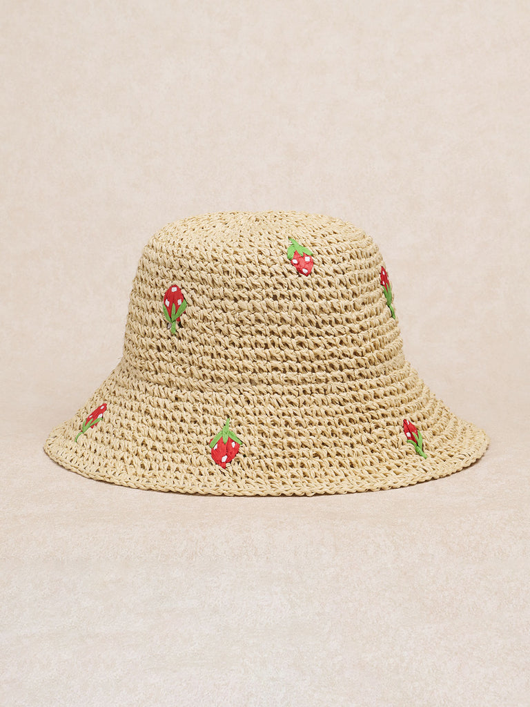 Women's Knitted Raffia Hat Beige Sustainable Hats - BERLOOK