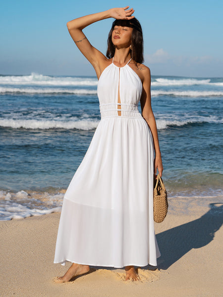 White Cutout Backless Beach Dress & Reviews - White - Sustainable Beach Dress