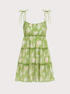 Women's Printed Sundress Green Sustainable Beach Dress - BERLOOK