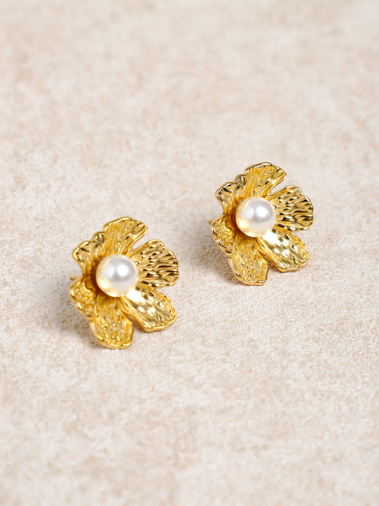 Women's Stainless Steel Pearl Earrings Gold Sustainable Earrings - BERLOOK
