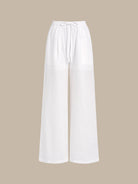 Women's Woven Cotton-Linen Trousers White Sustainable Cover-ups - BERLOOK