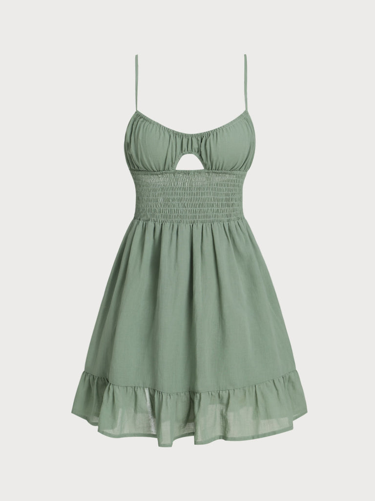 Women's Woven Cotton Cover-ups Green Sustainable Beach Dress - BERLOOK