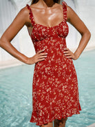 Women's Woven Cotton Cover-ups Red Sustainable Beach Dress - BERLOOK