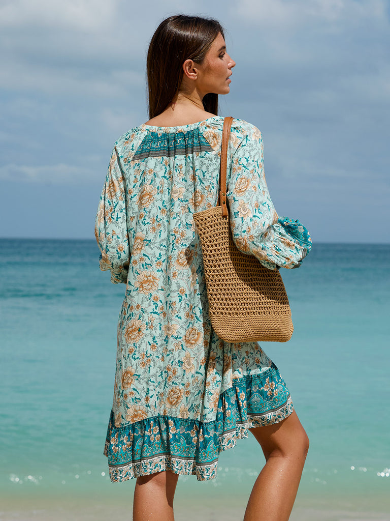 Women's Woven Cotton Printed Cover-ups Sustainable Beach Dress - BERLOOK