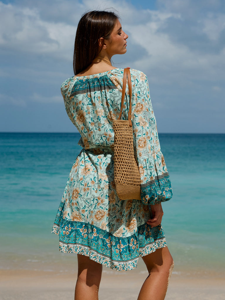 Women's Woven Cotton Printed Cover-ups Sustainable Beach Dress - BERLOOK