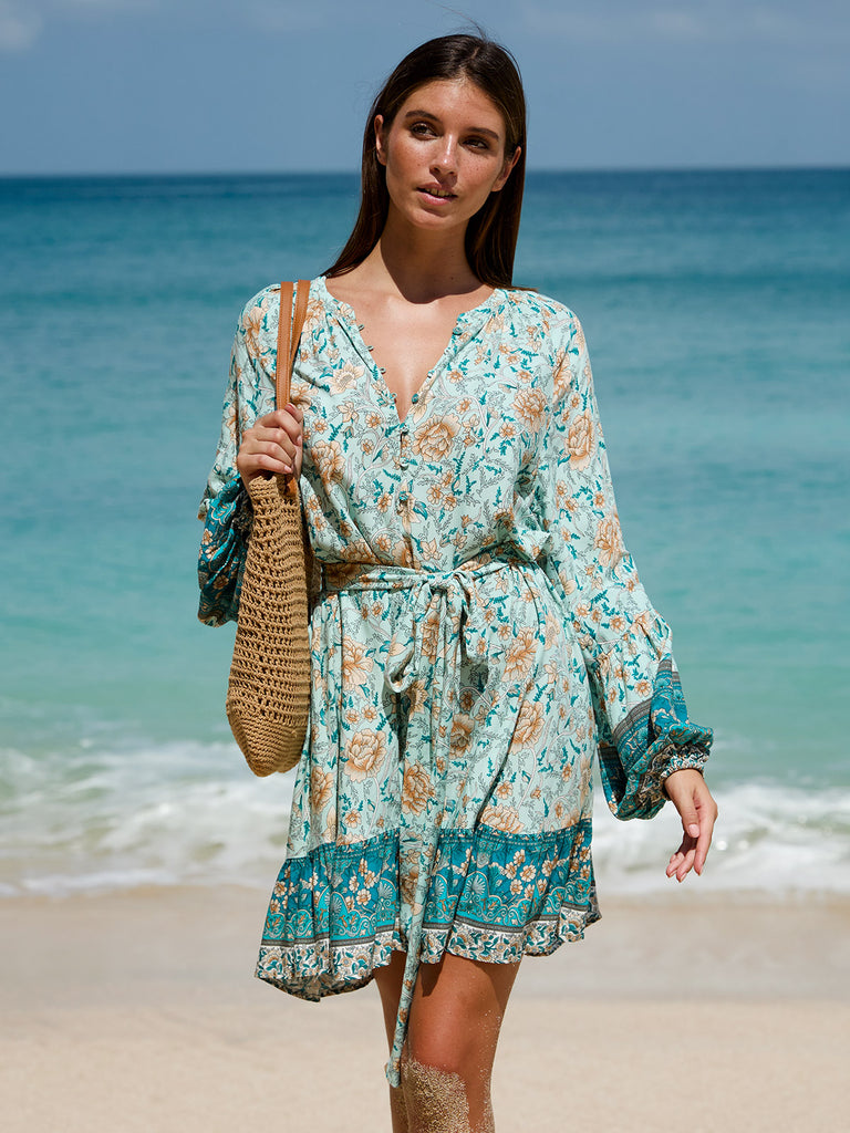 Women's Woven Cotton Printed Cover-ups Sustainable Beach Dress - BERLOOK