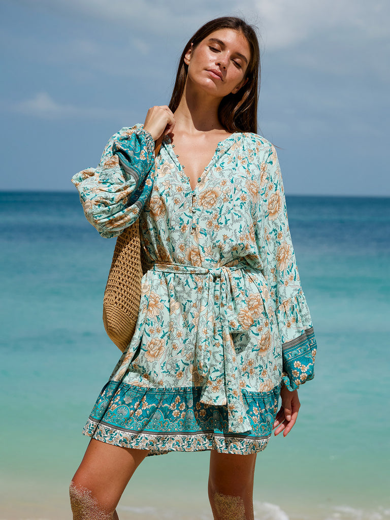 Women's Woven Cotton Printed Cover-ups Sustainable Beach Dress - BERLOOK