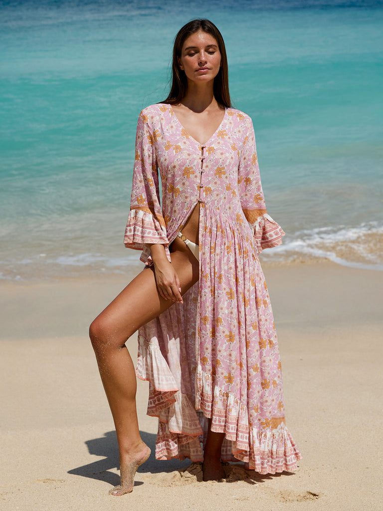 Women's Woven Cotton Printed Cover-ups Sustainable Beach Dress - BERLOOK