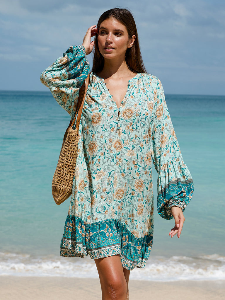 Women's Woven Cotton Printed Cover-ups Sustainable Beach Dress - BERLOOK