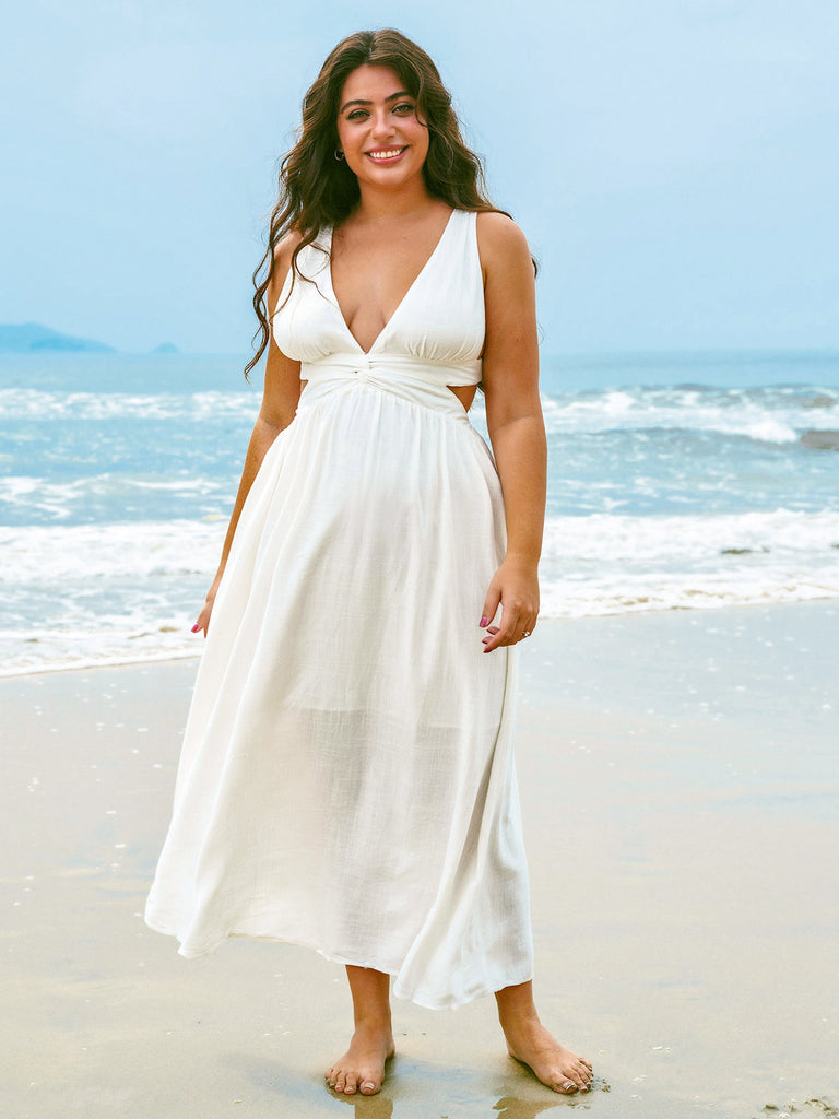 Women’s Woven Linen Blended Cover-ups Sustainable Beach Dress - BERLOOK