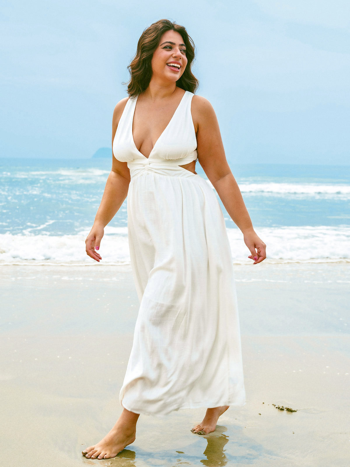 BELAROI Women's Plus Size Summer Sundress - V-Neck Sleeveless Swing Dress With Pockets, White, Size 3X