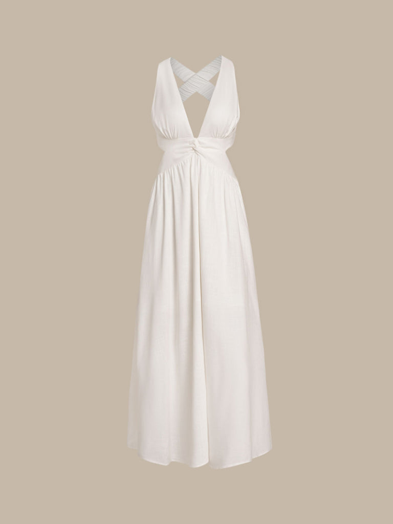 Women’s Woven Linen Blended Cover-ups White Sustainable Beach Dress - BERLOOK