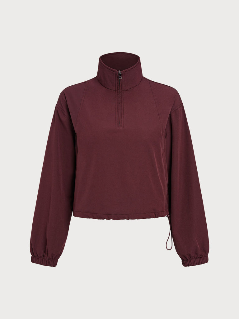 Women's Woven Nylon Yoga Jacket Dark Red Sustainable Yoga Tops - BERLOOK