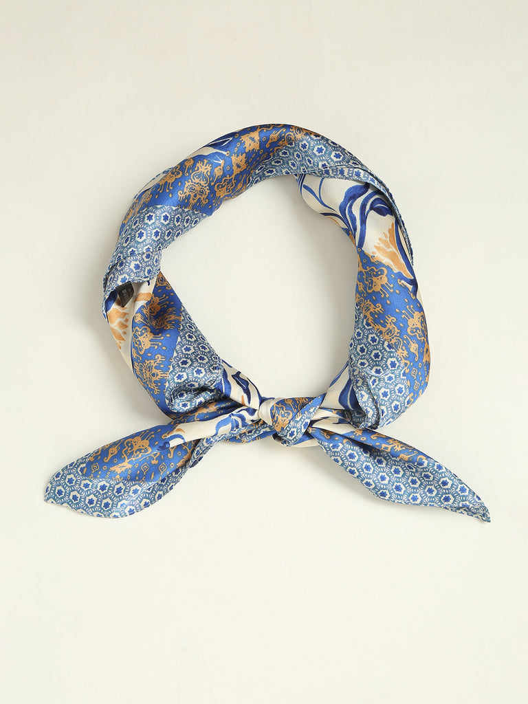 Women's Woven Polyester Square Scarf Blue Sustainable Beach Accessories - BERLOOK