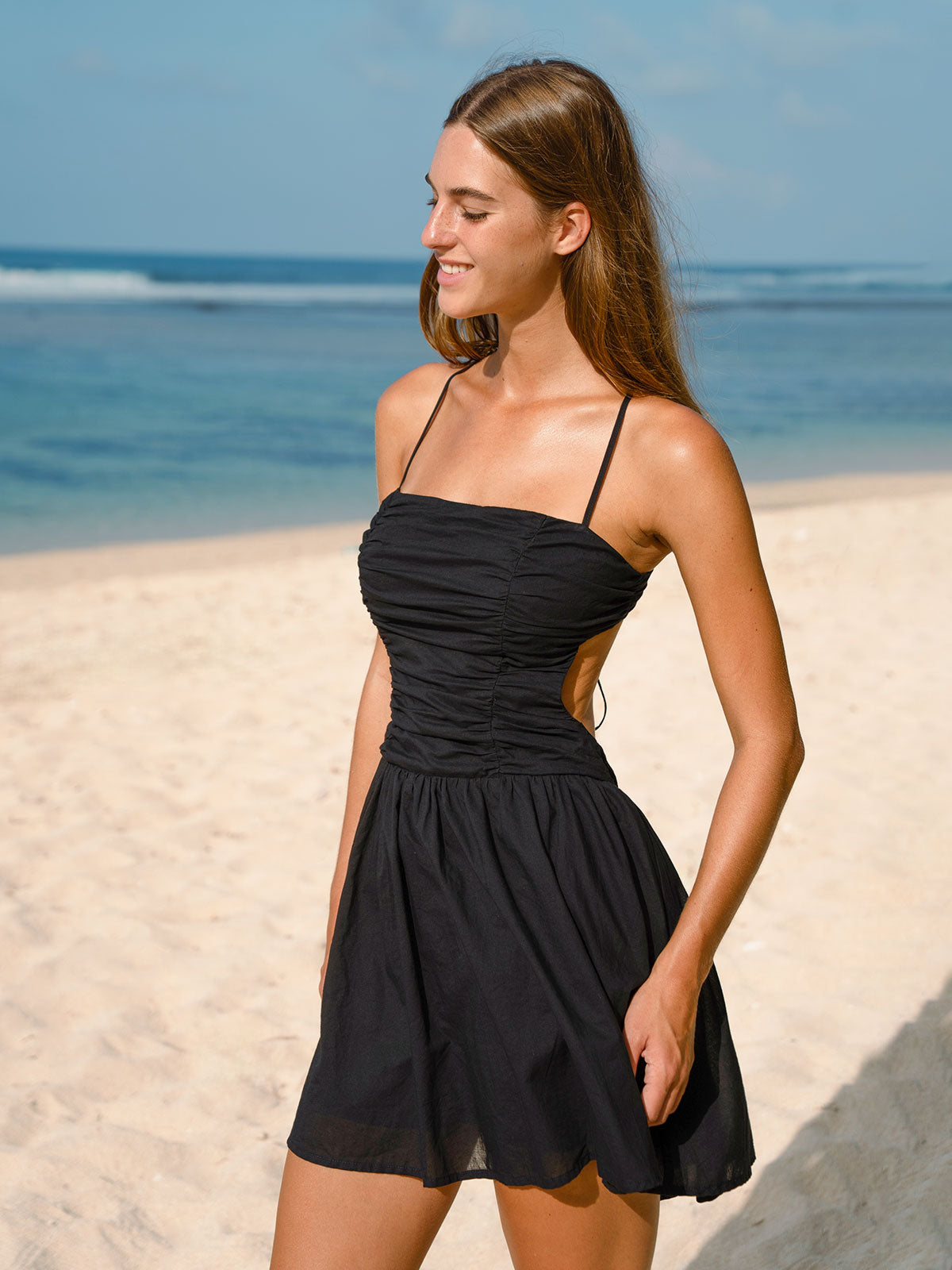 Black Ruffled Low-Back Beach Dress Black Ruffled Low-Back Beach Dress