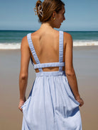 Womens Woven Linen Blended Cover ups Blue Sustainable Beach Dress - BERLOOK