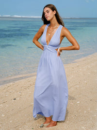 Womens Woven Linen Blended Cover ups Light Blue Sustainable Beach Dress - BERLOOK