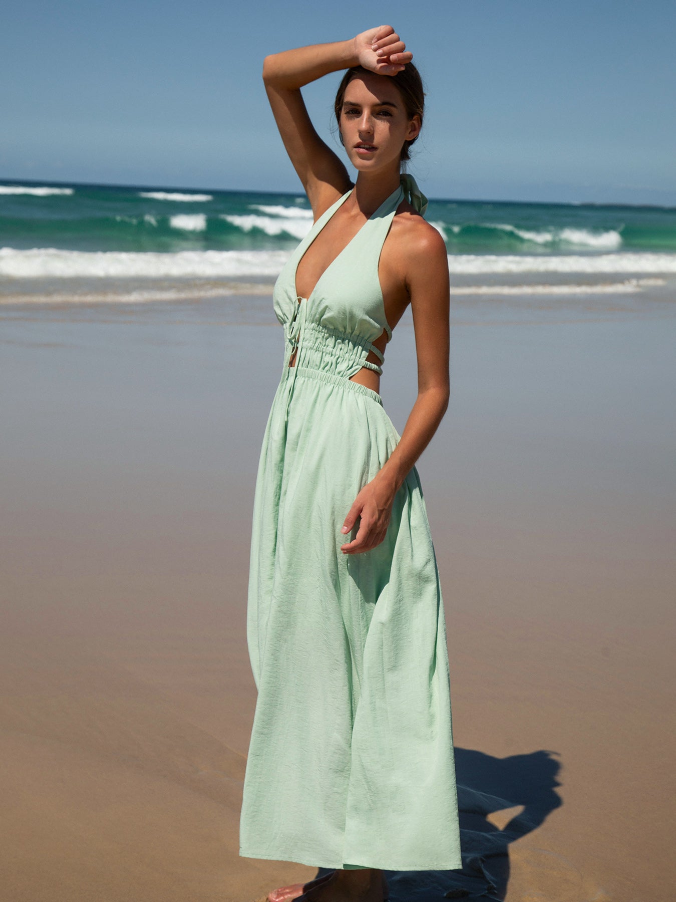 Light Green Cutout Halter Maxi Beach Dress & Reviews - Light Green -  Sustainable Beach Dress
