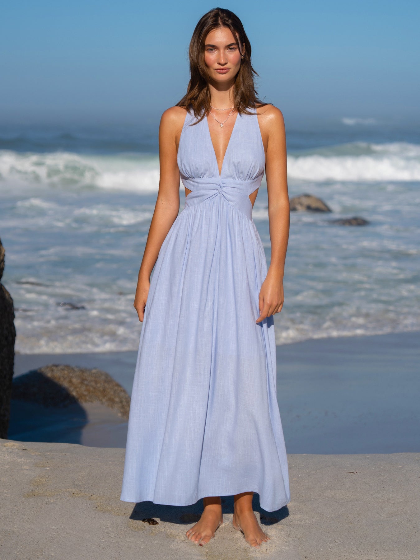 Light Blue V Neck Plaeted Beach Dress & Reviews - Light Blue - Sustainable Beach Dress | BERLOOK Light Blue V Neck Plaeted Beach Dress & Reviews - Light Blue - Sustainable Beach Dress | BERLOOK