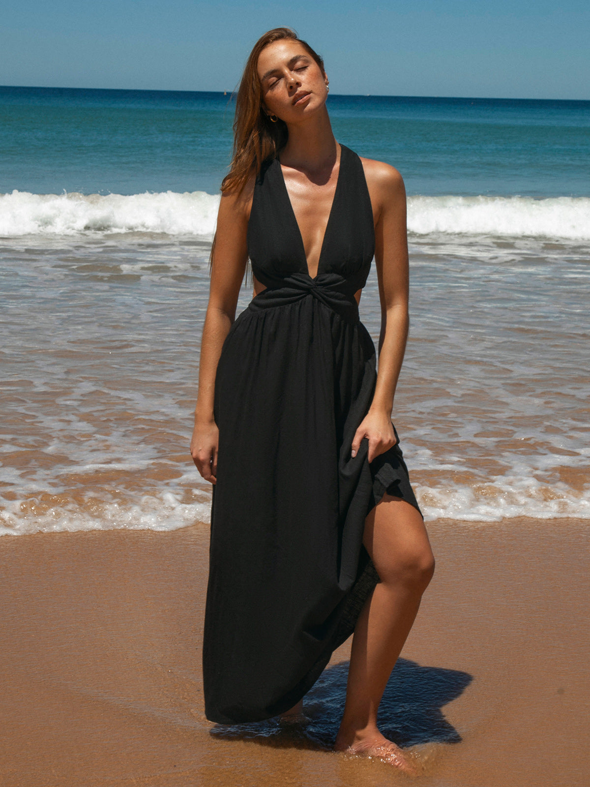 Womens Woven Linen Blended Cover ups Sustainable Beach Dress - BERLOOK