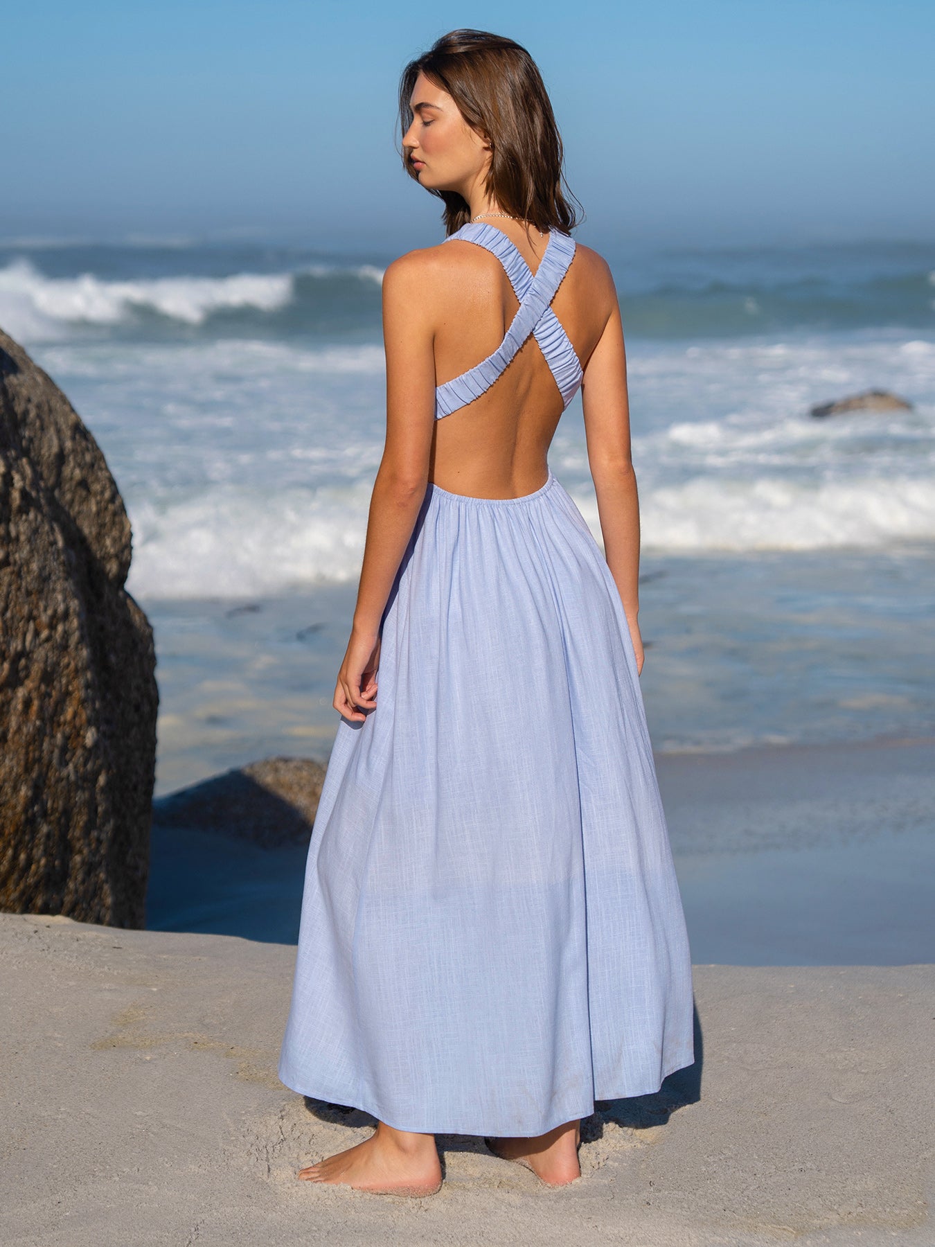 Light Blue V Neck Plaeted Beach Dress & Reviews - Light Blue - Sustainable Beach Dress | BERLOOK Light Blue V Neck Plaeted Beach Dress & Reviews - Light Blue - Sustainable Beach Dress | BERLOOK