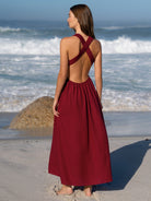 Womens Woven Linen Blended Cover ups Sustainable Beach Dress - BERLOOK