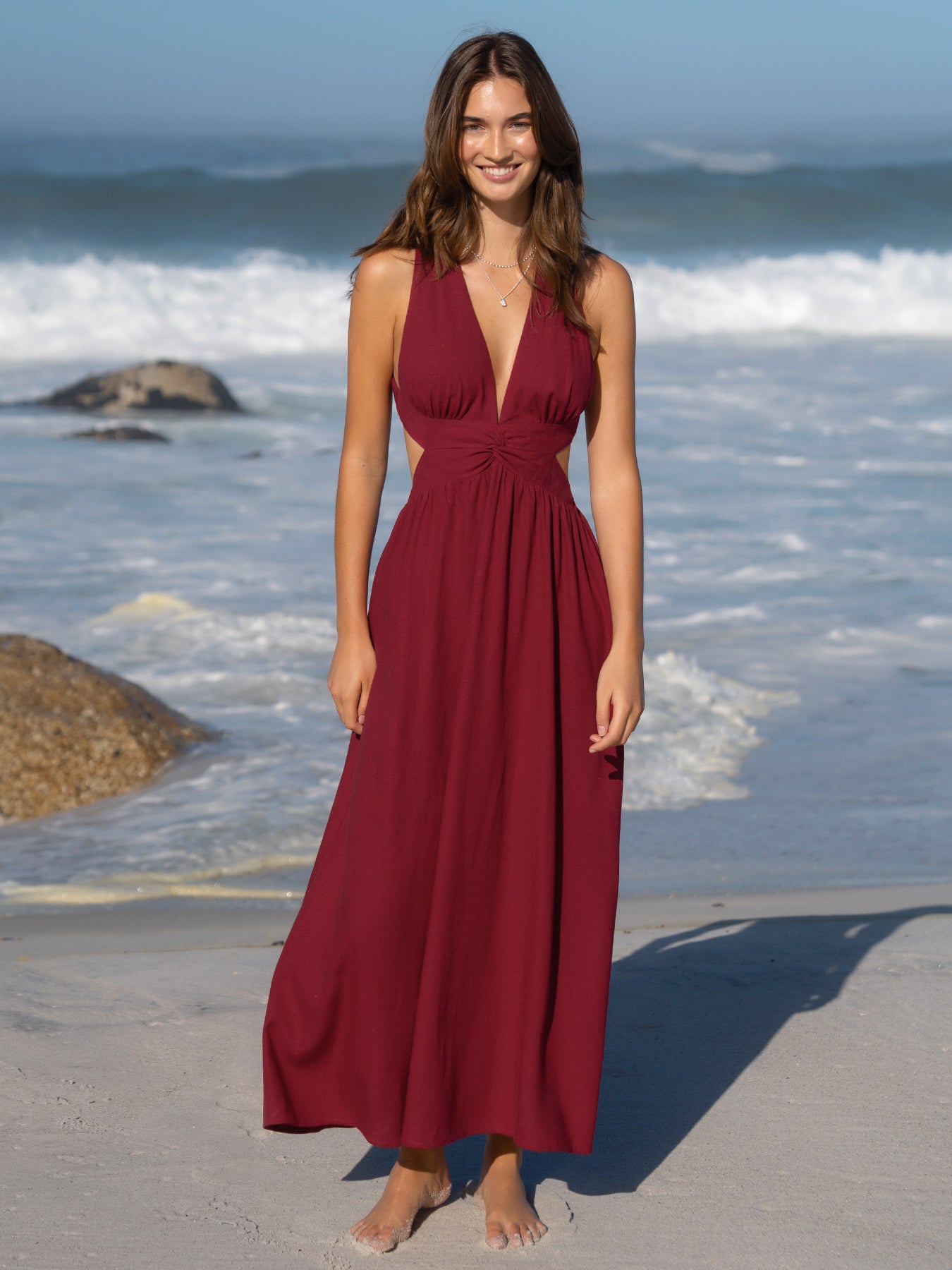 Wine Red V Neck Plaeted Beach Dress & Reviews - Wine Red - Sustainable Beach Dress | BERLOOK Wine Red V Neck Plaeted Beach Dress & Reviews - Wine Red - Sustainable Beach Dress | BERLOOK