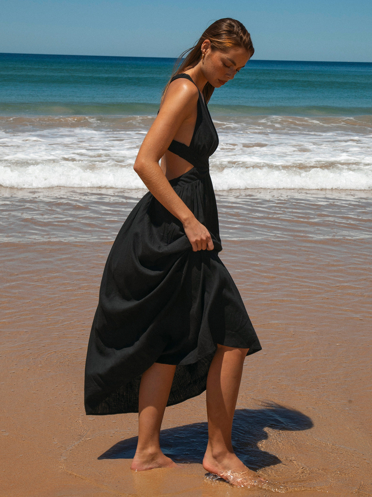 Womens Woven Linen Blended Cover ups Sustainable Beach Dress - BERLOOK