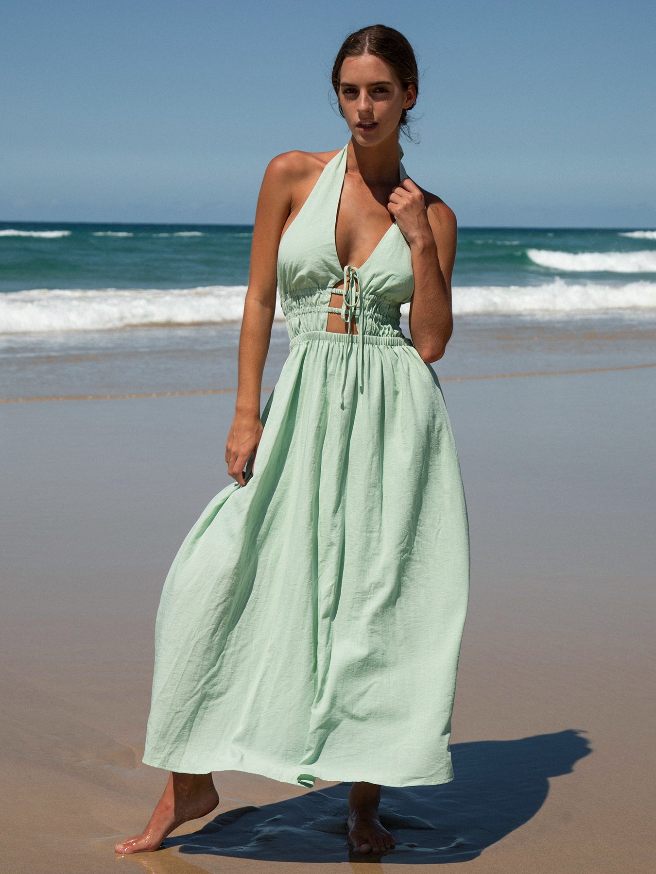 Womens Woven Linen Blended Cover ups Sustainable Beach Dress - BERLOOK