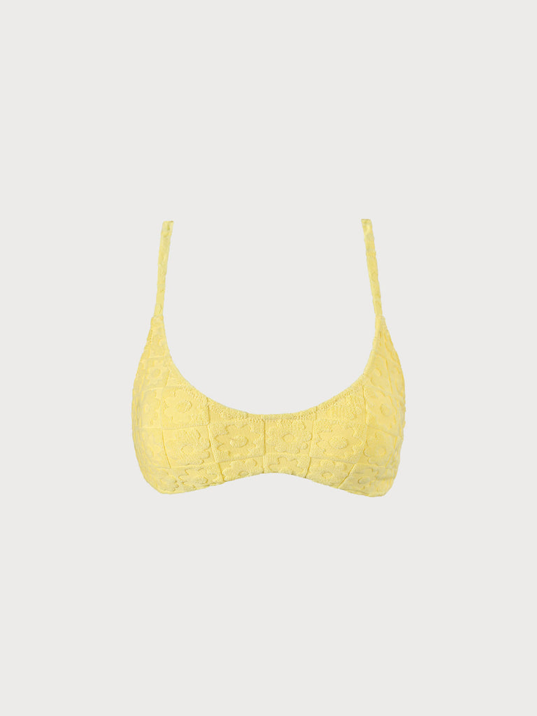 Yellow Floral Jacquar Bikini Top Sustainable Bikinis - BERLOOK