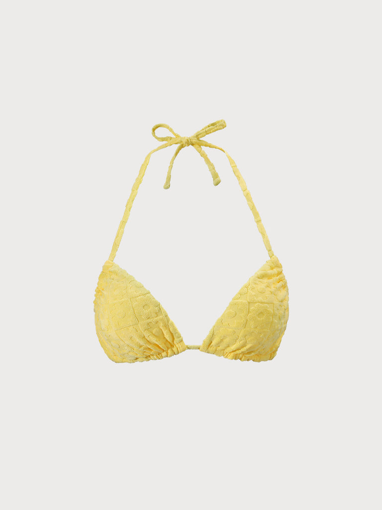 Yellow Floral Jacquar Triangle Bikini Top Sustainable Bikinis - BERLOOK