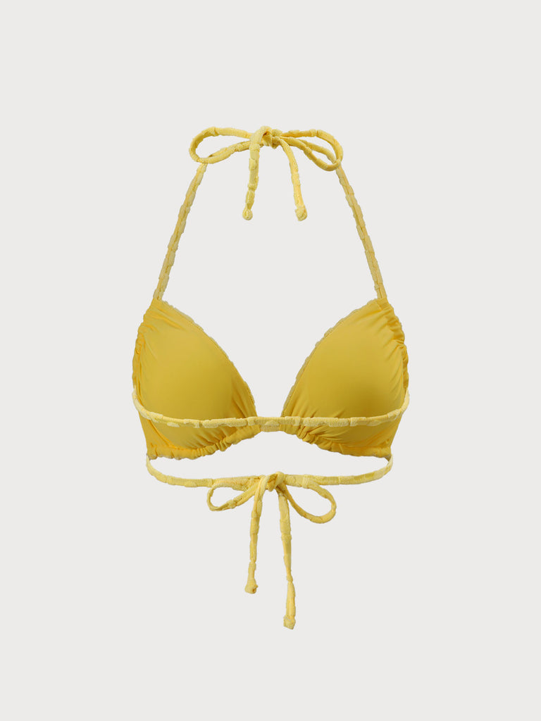 Yellow Floral Jacquar Triangle Bikini Top Sustainable Bikinis - BERLOOK