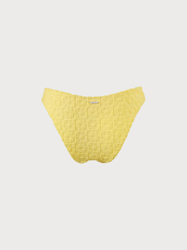 Yellow Floral Jacquard Bikini Bottom Sustainable Bikinis - BERLOOK