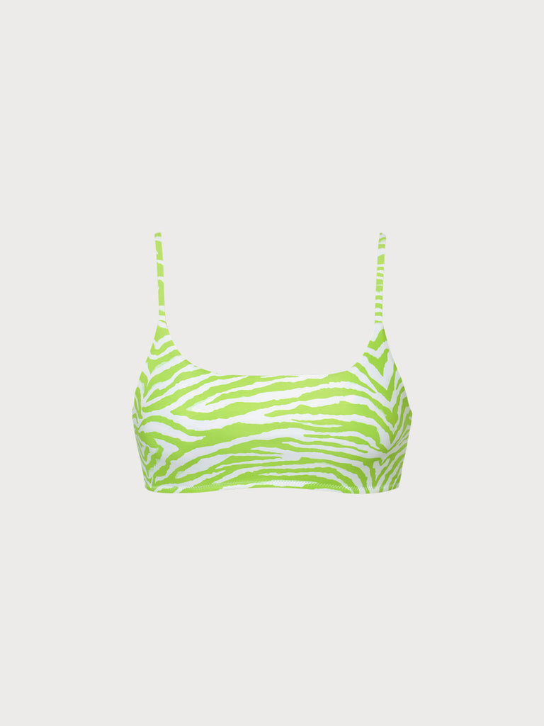 Zebra Print Backless Bikini Top Light Green Sustainable Bikinis - BERLOOK