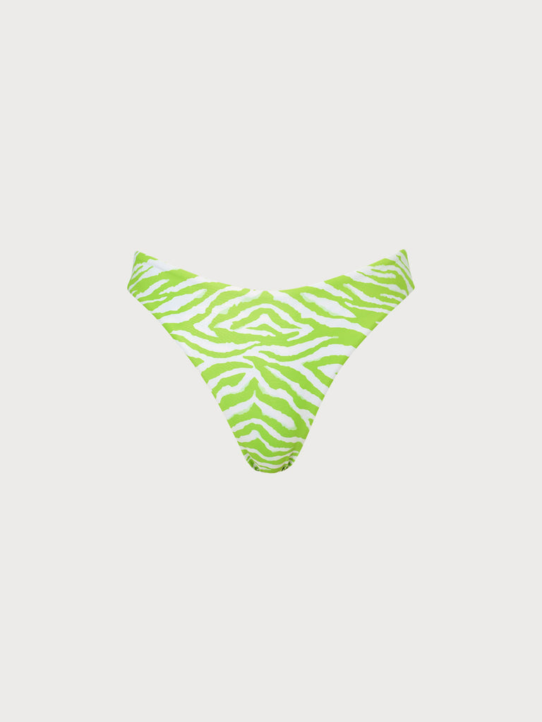 Zebra Print Bikini Bottom Light Green Sustainable Bikinis - BERLOOK